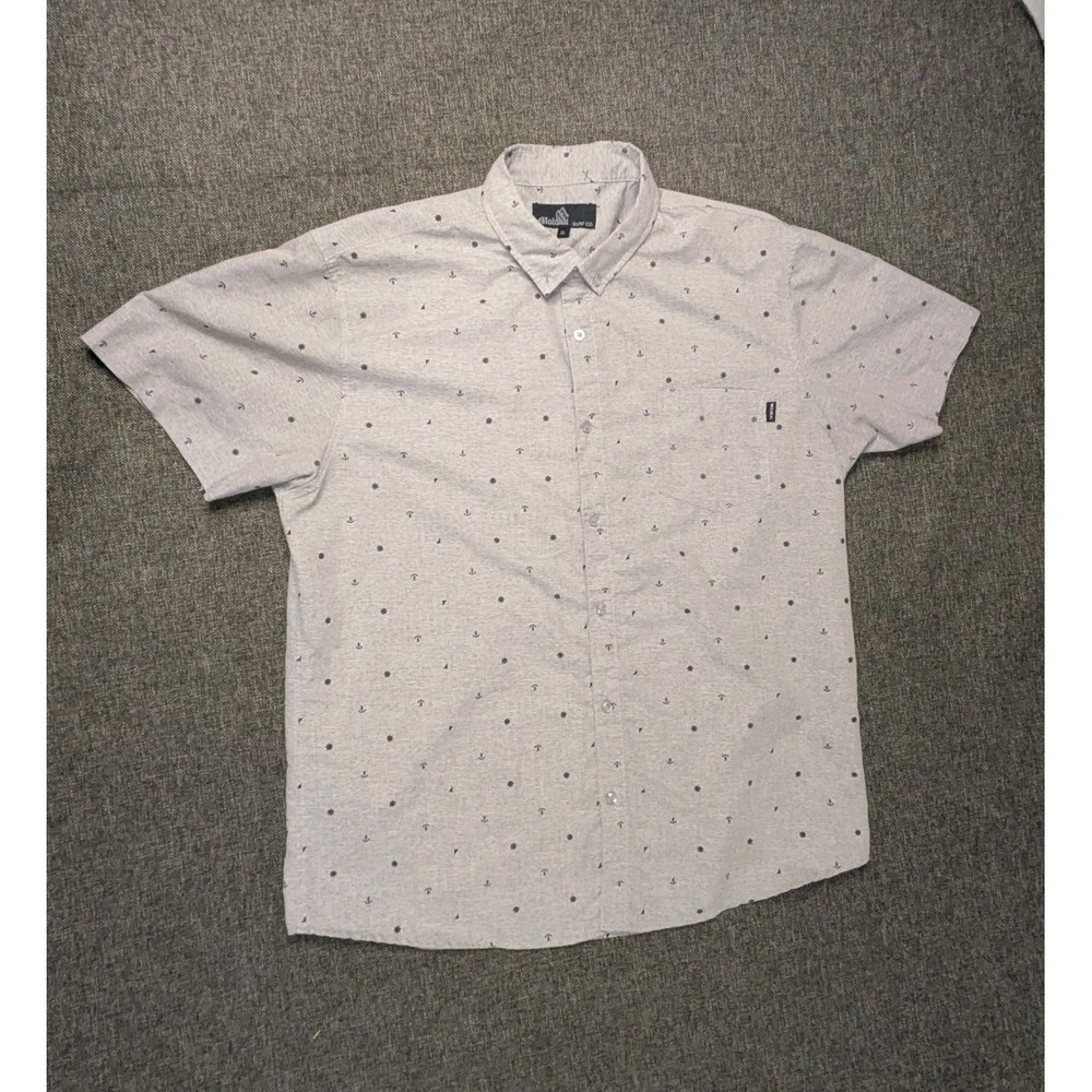 Molokai Surf Co. Men's Sea‎ Anchor Shirt XL Short Sleeve Button Down Gray Tee